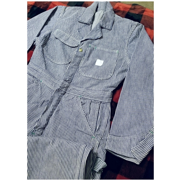 ☆☆TRUE VINTAGE☆☆1960's HICKORY STRIPE SELVEDGE COVERALLS‐ 30"x30" - Picture 5 of 11